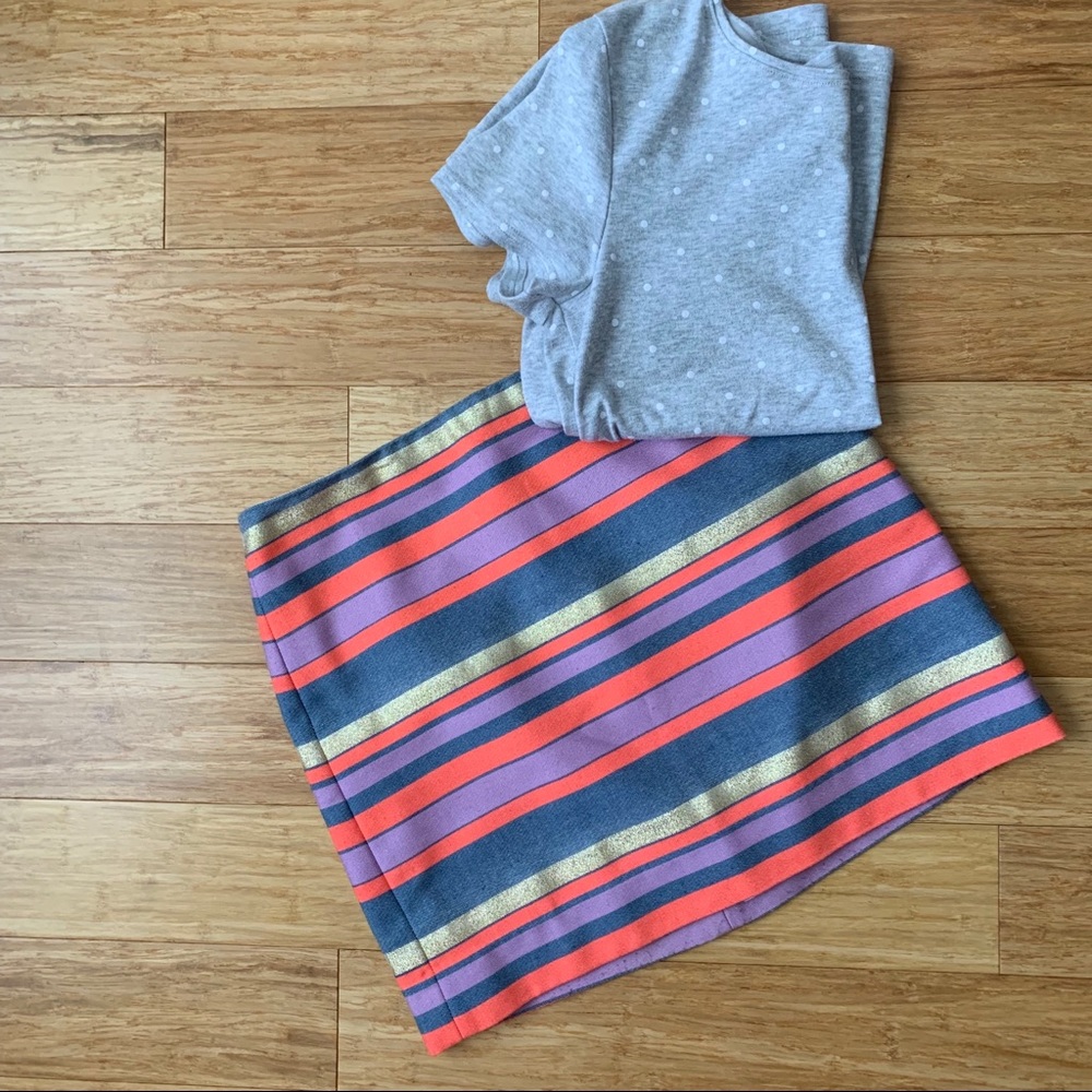 J. Crew Gold metallic stripped mini skirt. - Picture 1 of 8